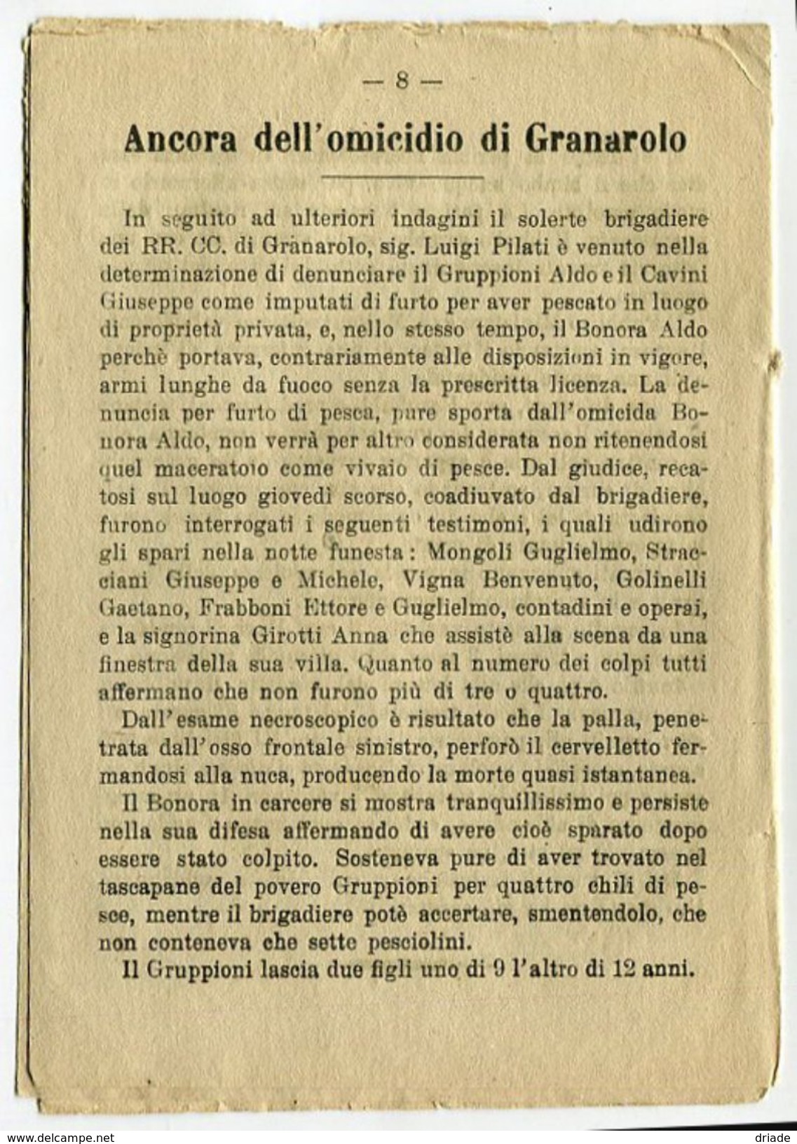 LIBRETTO RACCONTI DI REALI FATTI TERRIBILI AVVENTUI A FERRARA E FORLì TIPOGRAFIA FIORENZUOLA D'ARDA PIACENZA - Collections