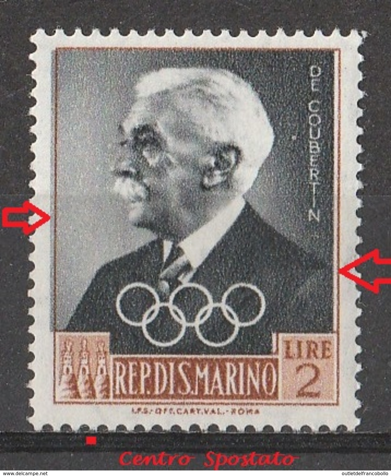 SAN MARINO/S. MARINO 1959 - MNH** - 2L. Pierre Baron - International Olympic Commitee "06" - Errors, Freaks & Oddities (EFO)