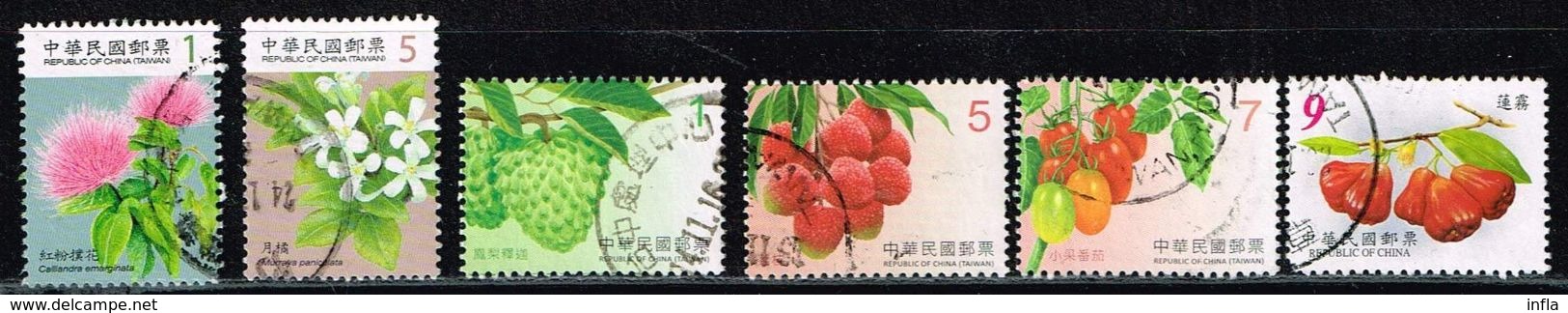 Taiwan 2009/16, Michel# 3432, 3397, 4043, 4045, 4086, O Flowers/ Fruits - Gebraucht