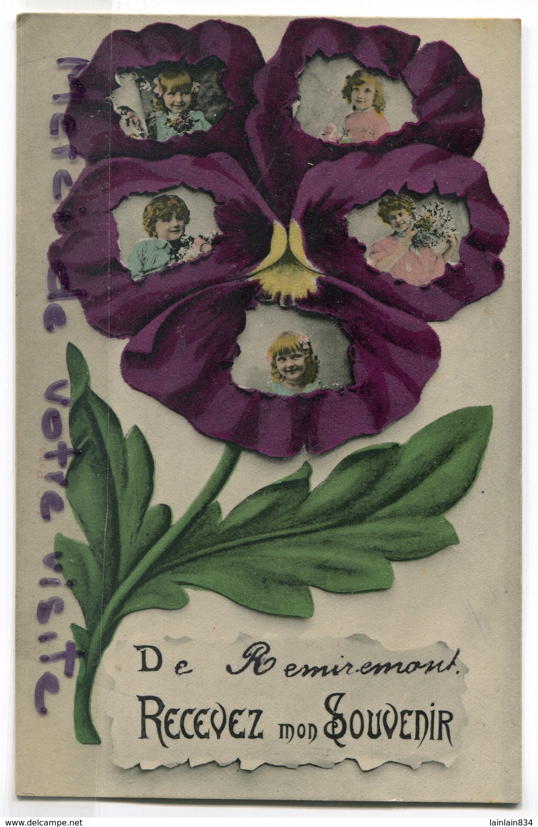 - De Remiremont Recevez Mon Souvenir, Glacée, Fleur, Visages D'Enfants, écrite 1908, TBE, Scans. - Remiremont