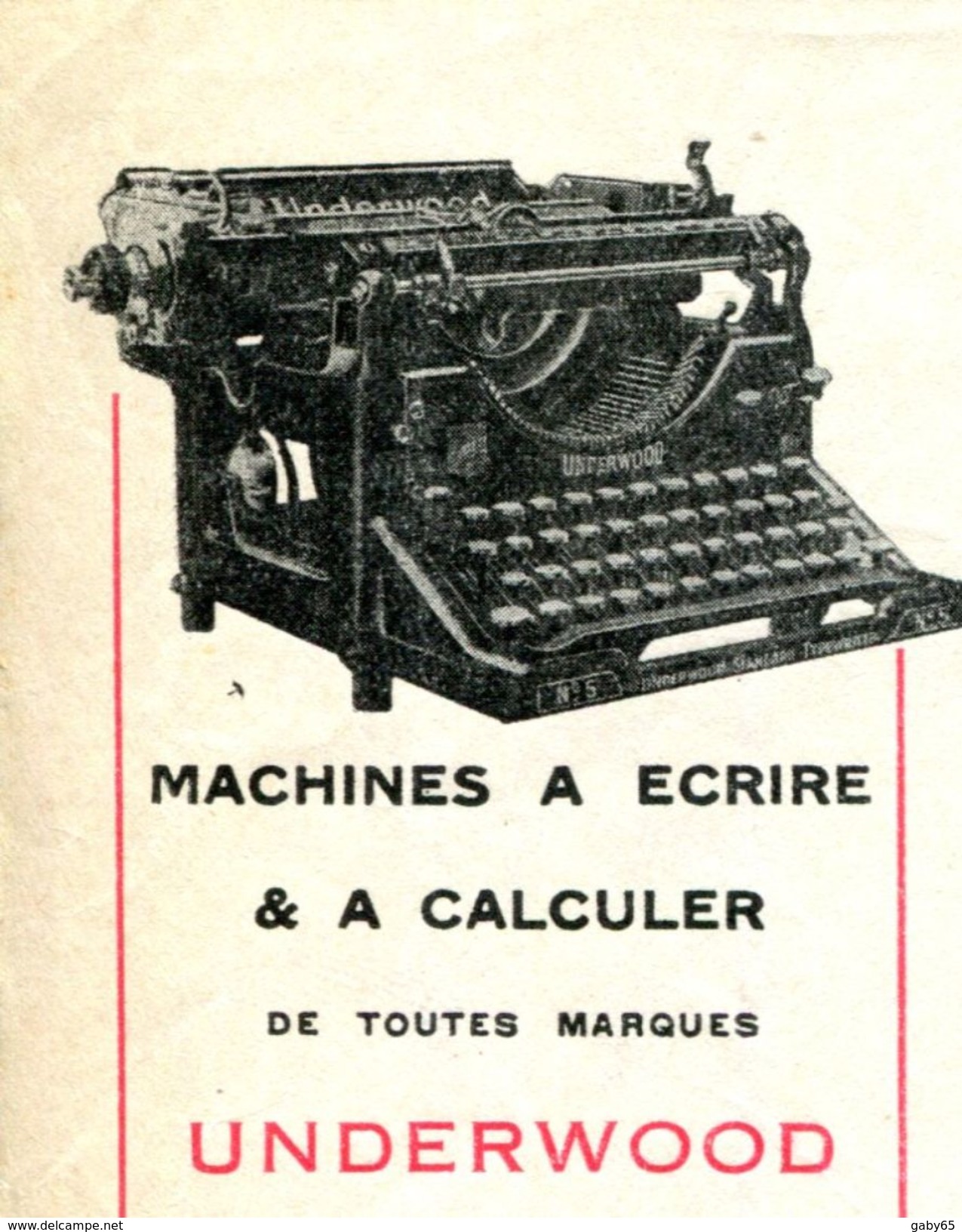 30.GARD.NIMES.MACHINES A ECRIRE & A CALCULER " UNDERWOOD ".PAPIERS.CARTONS.L.BOULET 8 RUE DE LA REPUBLIQUE. - Stamperia & Cartoleria