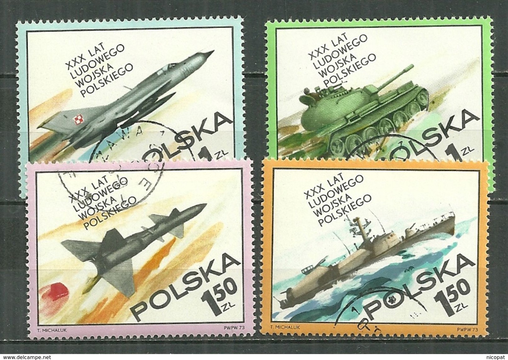 POLAND Oblitéré 2115-2118 Armée Populaire Char De Combat Avion Navire Fusée Guerre - Usati