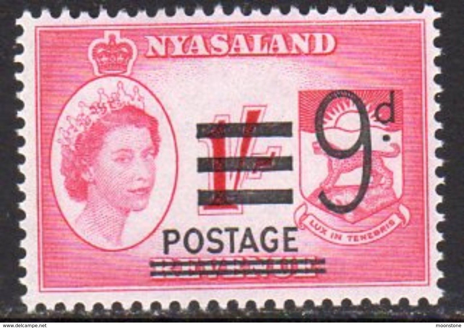 Nyasaland 1963 Revenue Stamp Overprinted Postage 9d On 1/- Value, MNH, SG 193 (BA2) - Nyasaland (1907-1953)