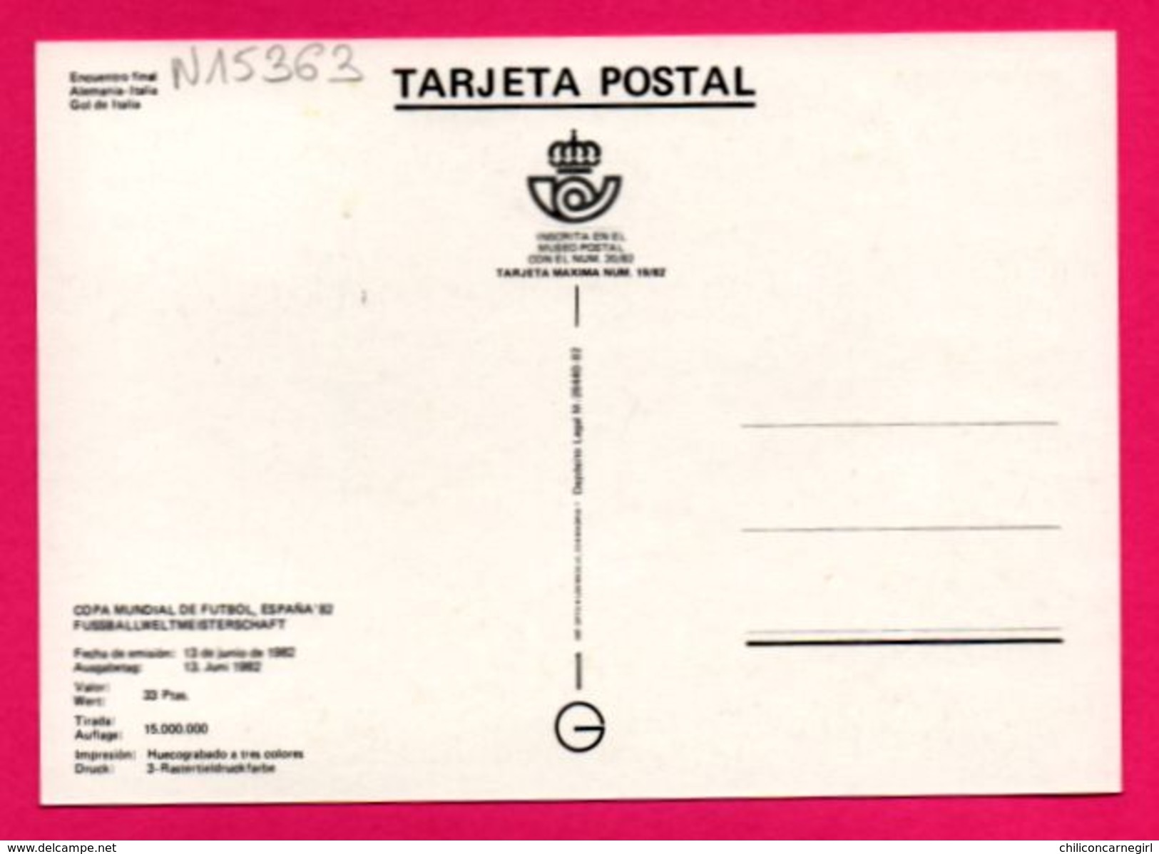 Carte Maximum - Football - Copa Mundial De Futbol Espana 82 - Madrid - 1982 - R.F.A. Italia - 1982 – Espagne