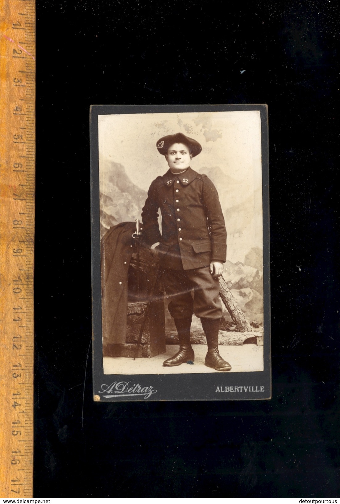 Photographie Carte De Visite CDV : Militaire Soldat Chasseur Alpin 22 Eme Régiment / Photographe  A DETRAZ à Albertville - Guerre, Militaire