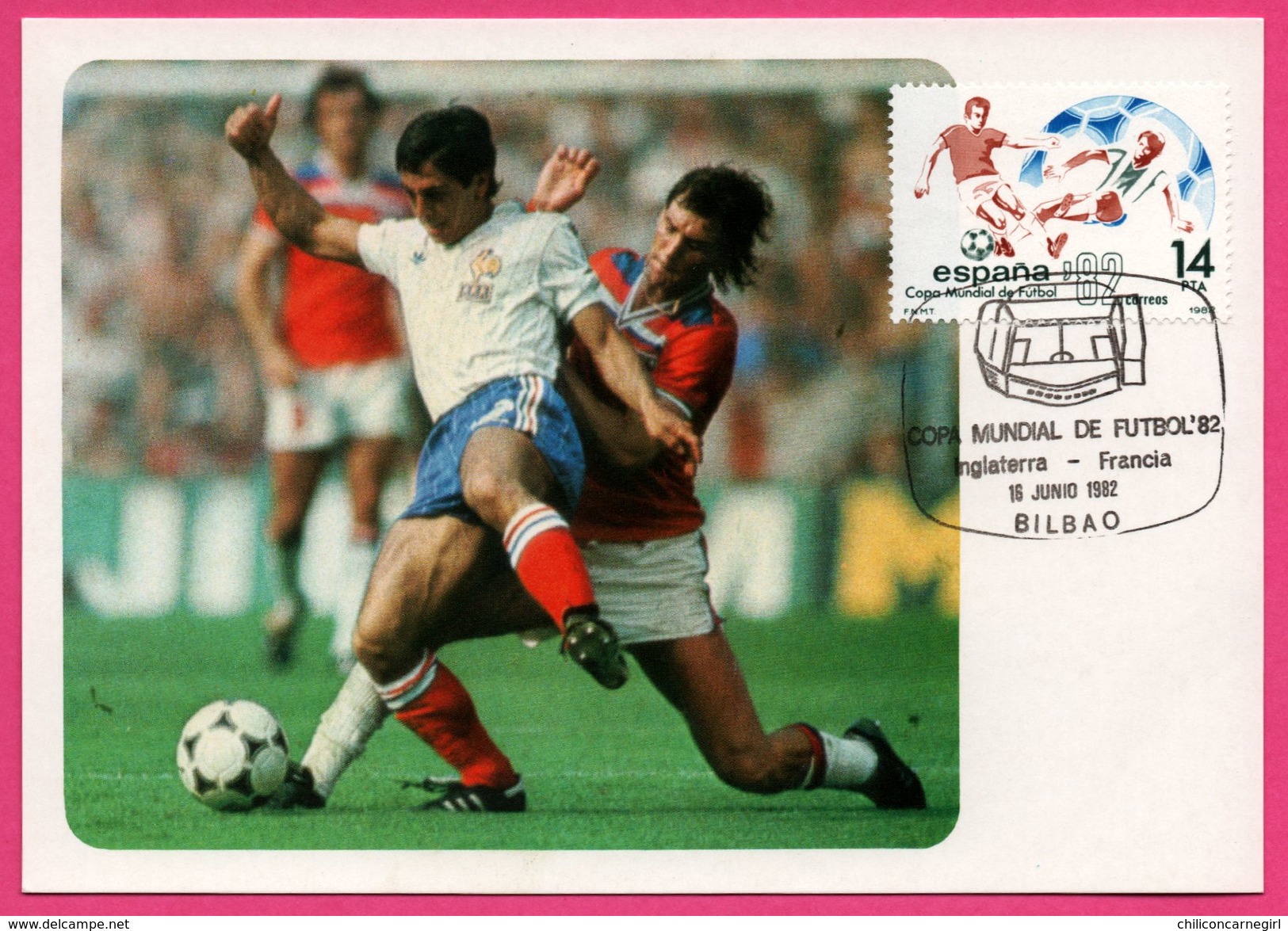 Carte Maximum - Football - Copa Mundial De Futbol Espana 82 - Bilbao - 1982 - Inglaterra Francia - Brieven En Documenten