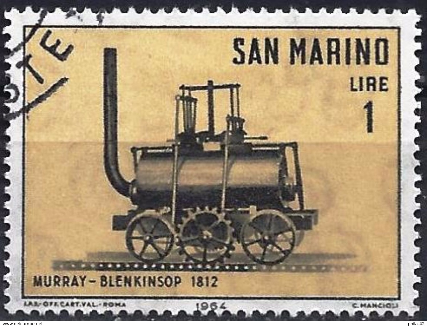 San Marino 1964 - Steam Locomotive Murray-Blenkinsop ( Mi 814 - YT 627 ) - Oblitérés