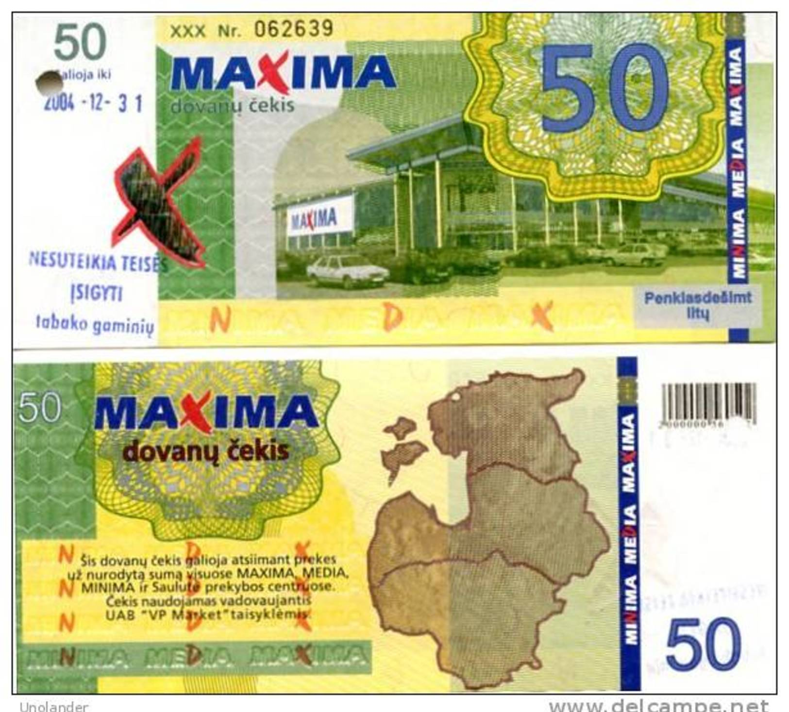 LITHUANIA 50 Litu Shopping Certificate (validity 2003-2004) **AU-UNC** (cancelation Puch Hole As On Image) - Lituanie