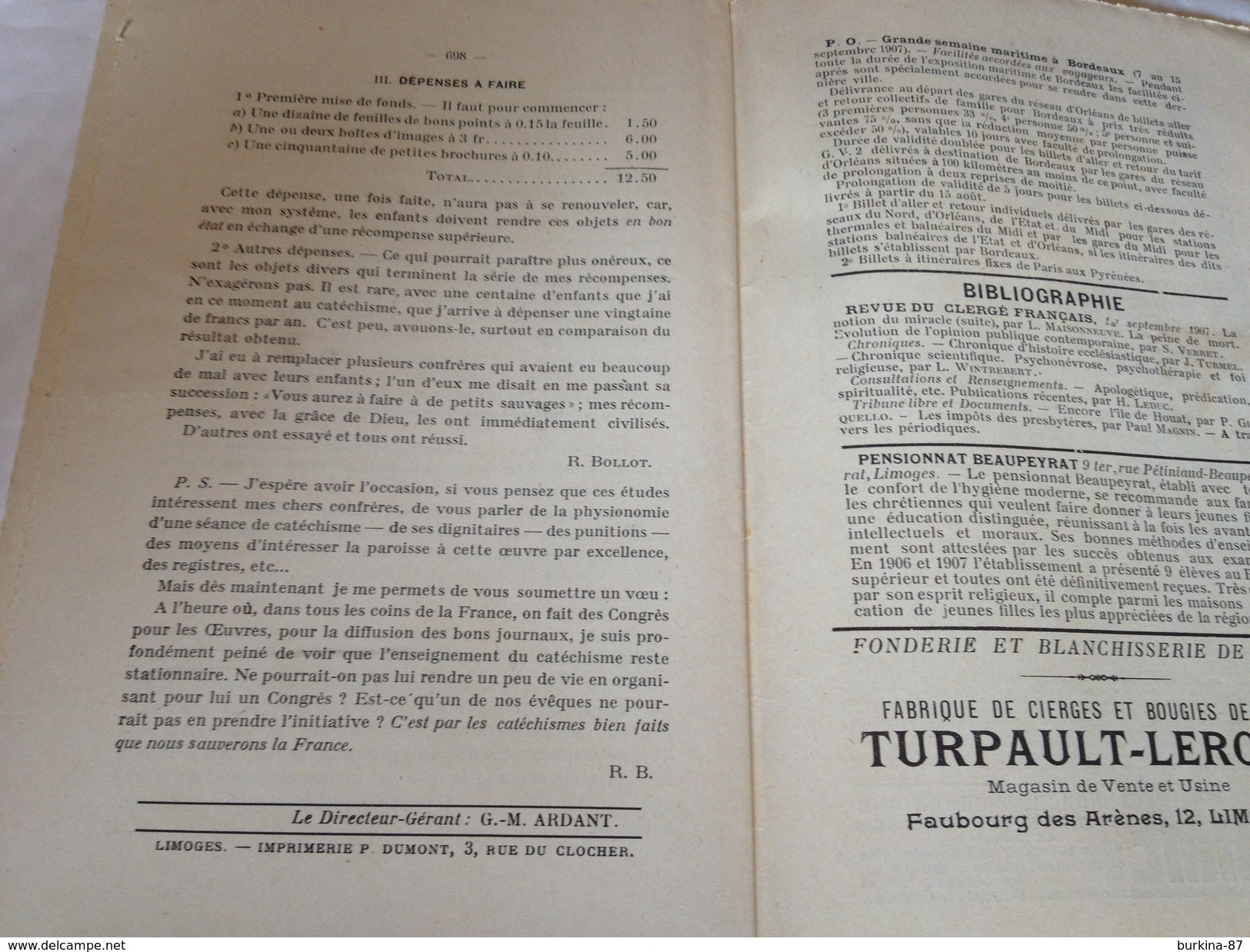 La Semaine Religieuse , LIMOGES, 6 Septembre 1907, Journal - Altri & Non Classificati