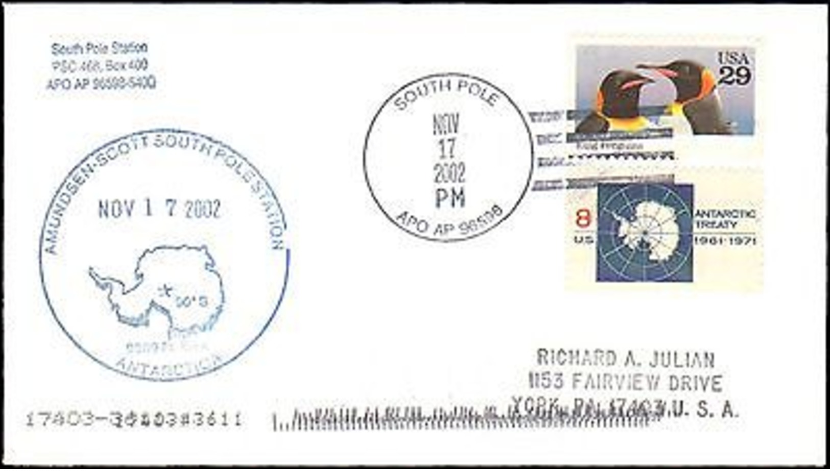 2002 SOUTH POLE ANTARCTIC CACHET FOR AMUNDSEN-SCOTT POLE STATION - Storia Postale