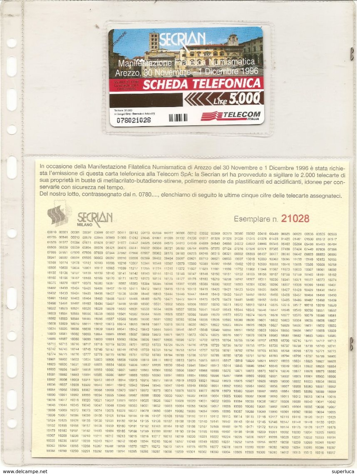 2-SCHEDA TELEFONICA SECRIAM MANIFESTAZIONE FIL-NUM AREZZO 1996-VEDI DESCRIZIONE COMPLETA - Públicas  Publicitarias