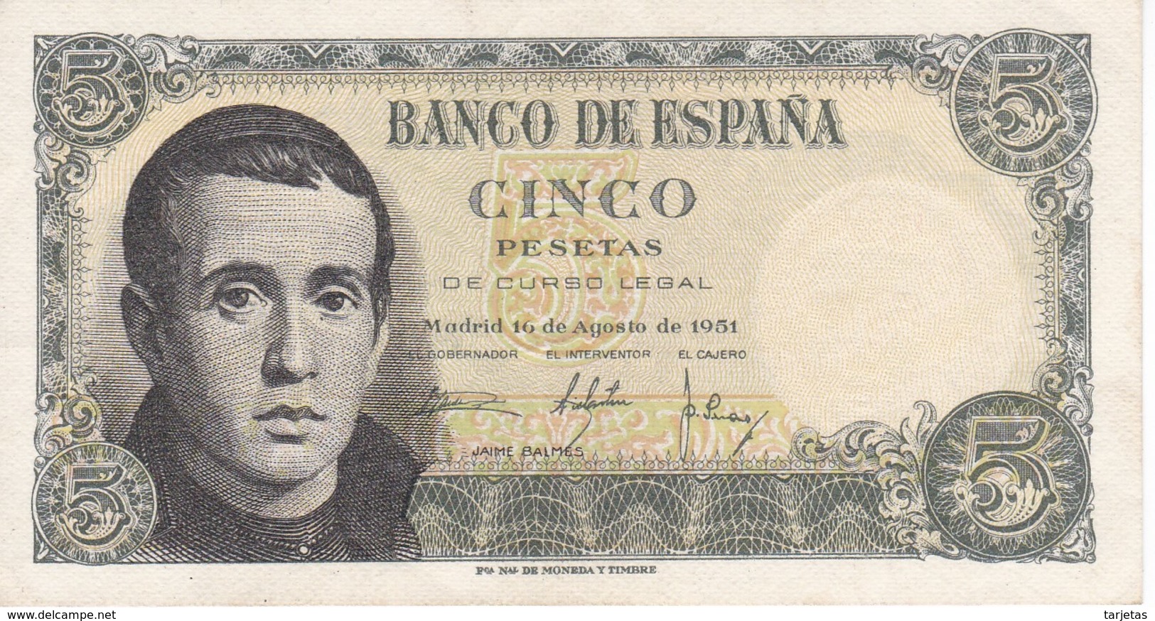 BILLETE DE ESPAÑA DE 5 PTAS DEL 16/08/1951 SERIE Z EN CALIDAD EBC (XF) (BANKNOTE) - 5 Peseten