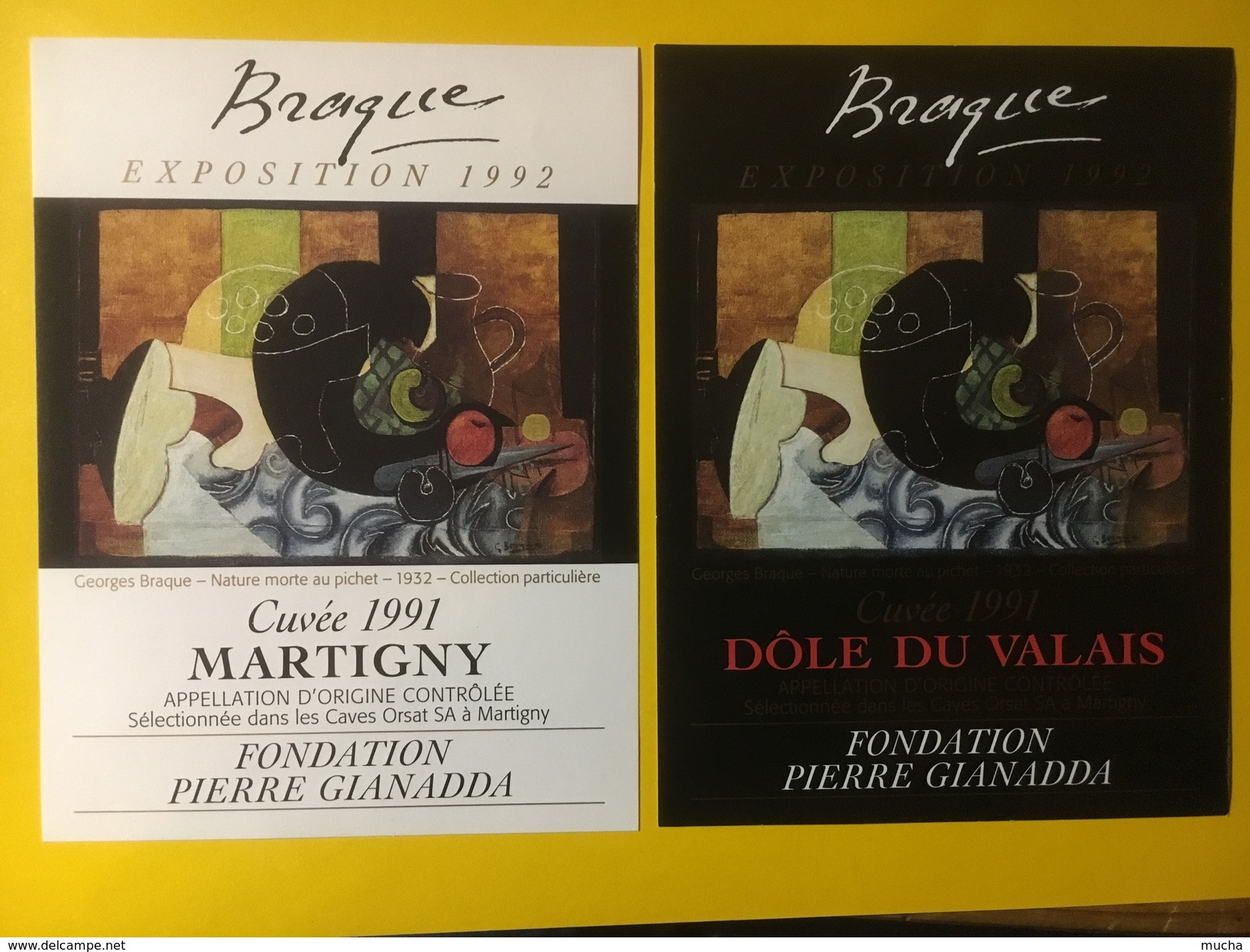 4317 - Exposition Braque1992 Fondation Gianadda Martigny Suisse Fendant & Dôle 2 étiquettes - Art