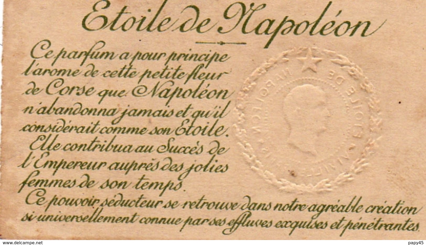 Ancienne Carte Parfumée  ETOILE DE NAPOLEON PARFUM DES COURS - VIVILLE  24  Avenue De L' Opéra  PARIS - Sin Clasificación