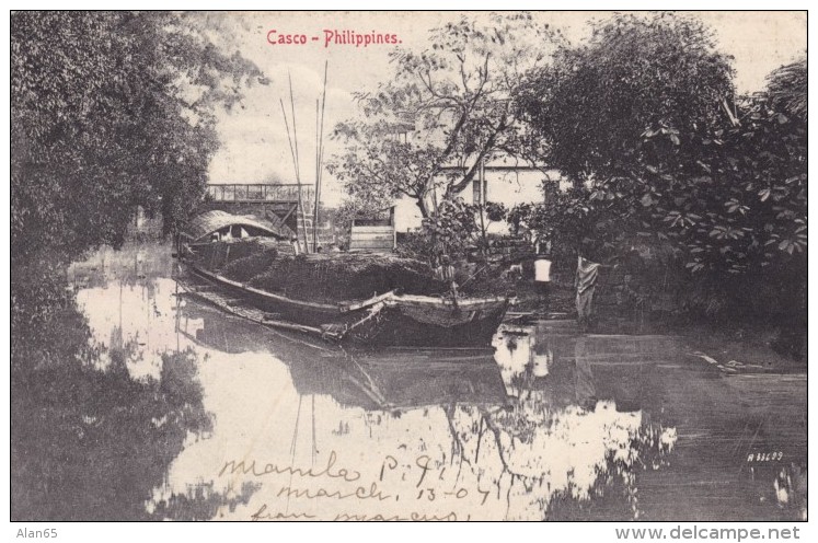 Philippines, Casco Barge Boat In Canal Transportation C1900s Vintage Postcard - Philippines