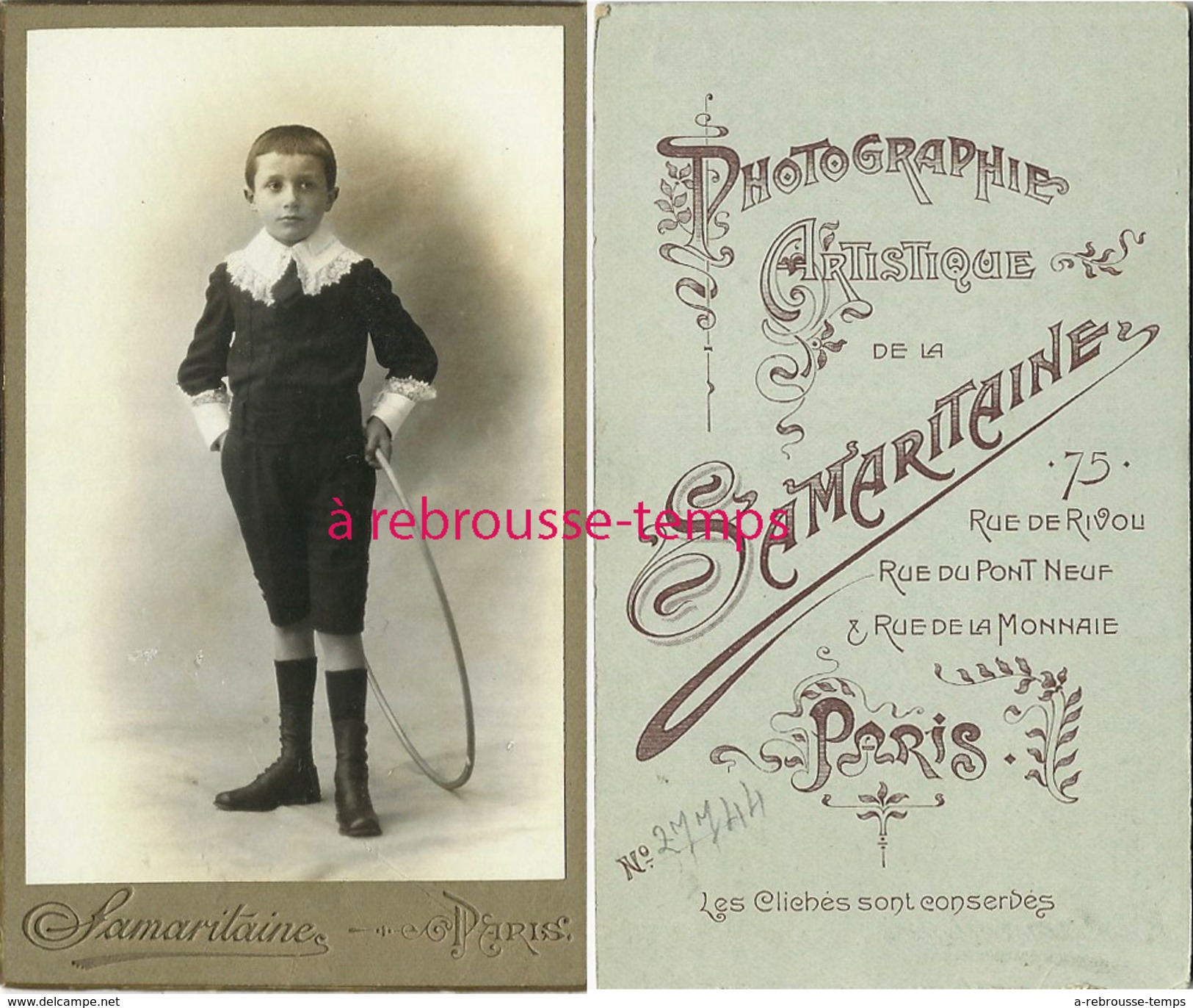 CDV Enfant-jeune Garçon  Et Son Jouet Cerceau-photo Samaritaine à Paris - Anciennes (Av. 1900)