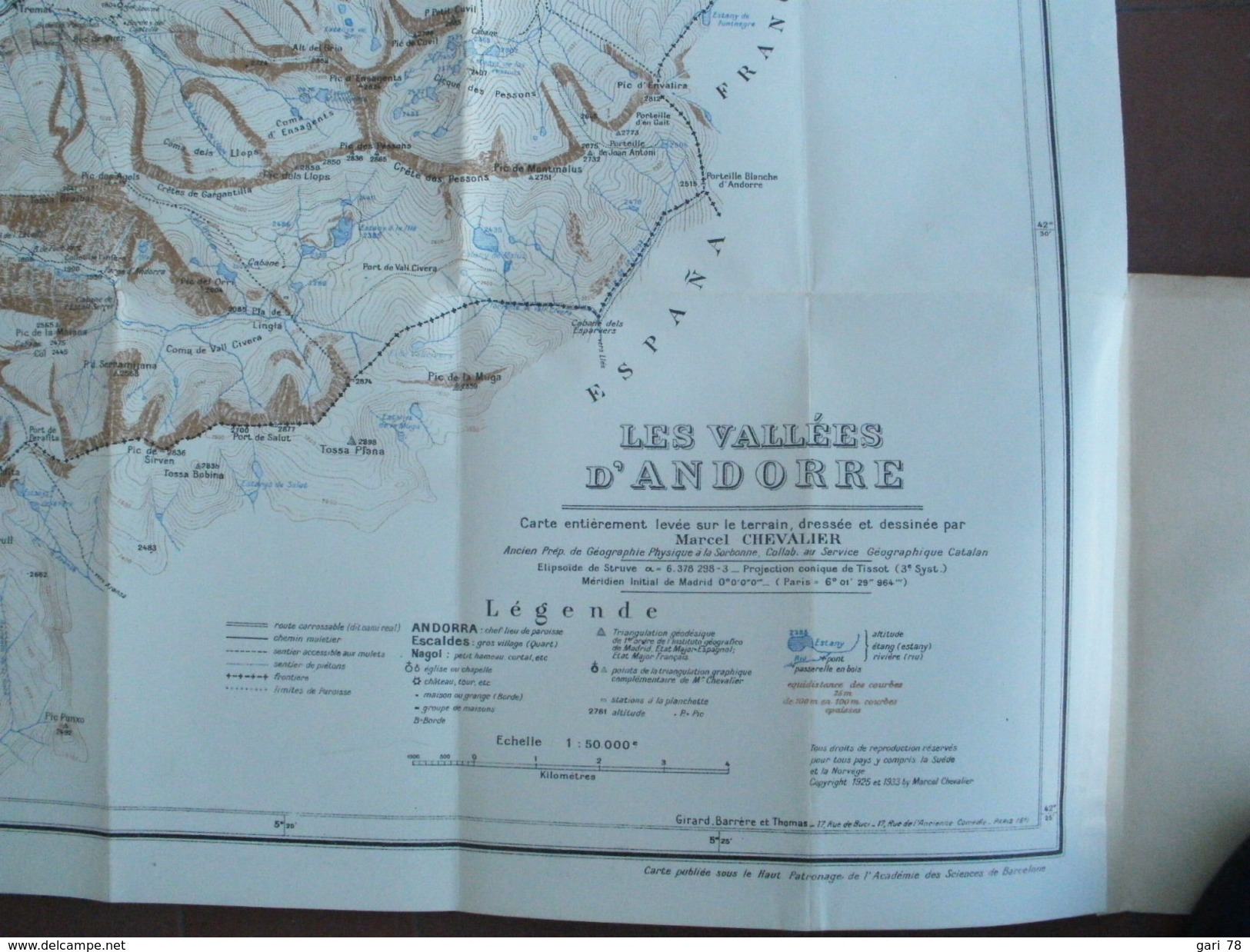 Carte Topographique De L'Andorre, Seconde édition 1933 Par Marcel CHEVALIER - Cartes Topographiques