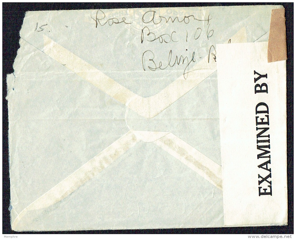1942  Air Letter To USA  SG 150, 155 X2 US Censor Tape - Honduras Britannique (...-1970)