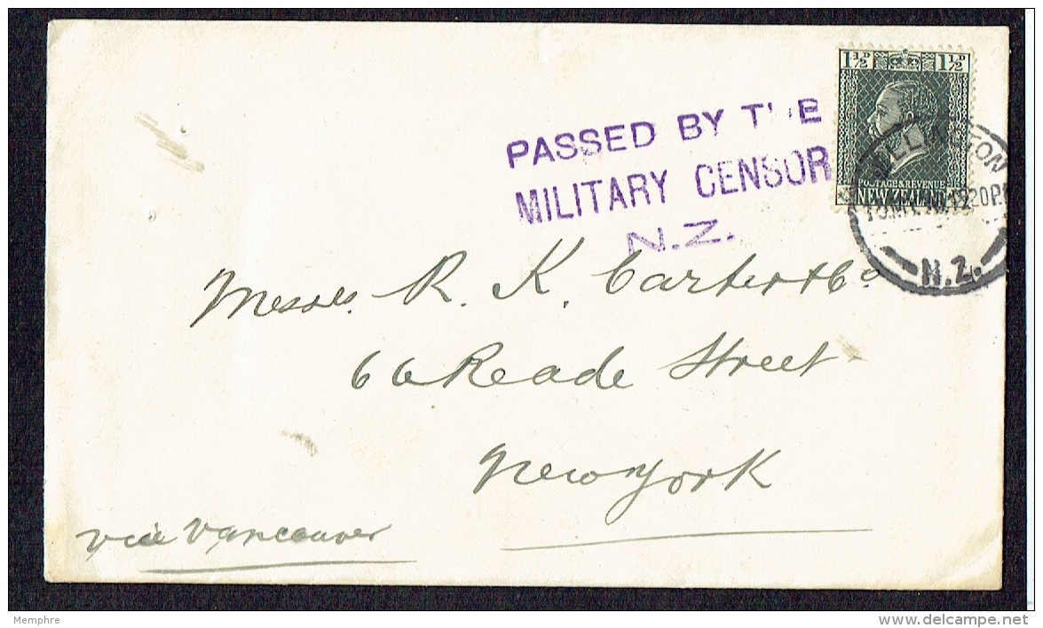 1916 Leter To USA - Military Censor NZ - Storia Postale