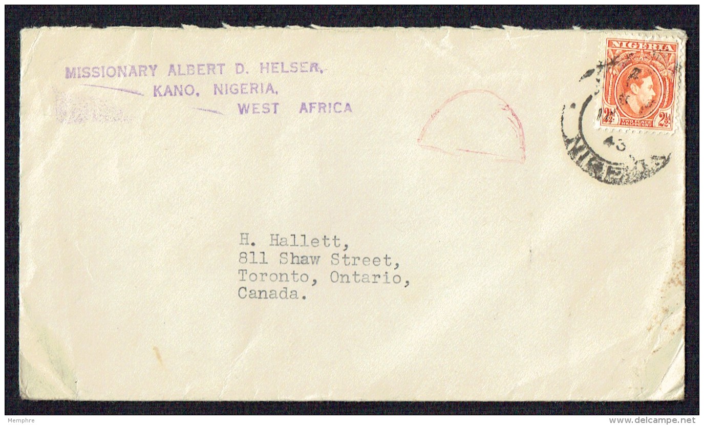 1943  Letter From Kano To Canada  Nigerian Censor Mark - Nigeria (...-1960)