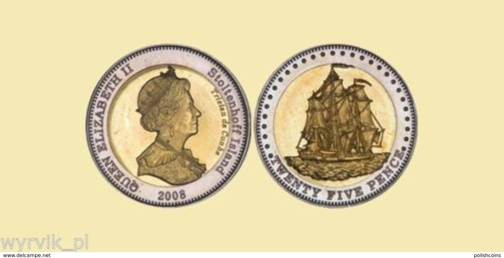 TRISTAN Da CUNHA Stoltenhoff Island 2008 25 Pence Bimetal Ship UNC - Autres & Non Classés