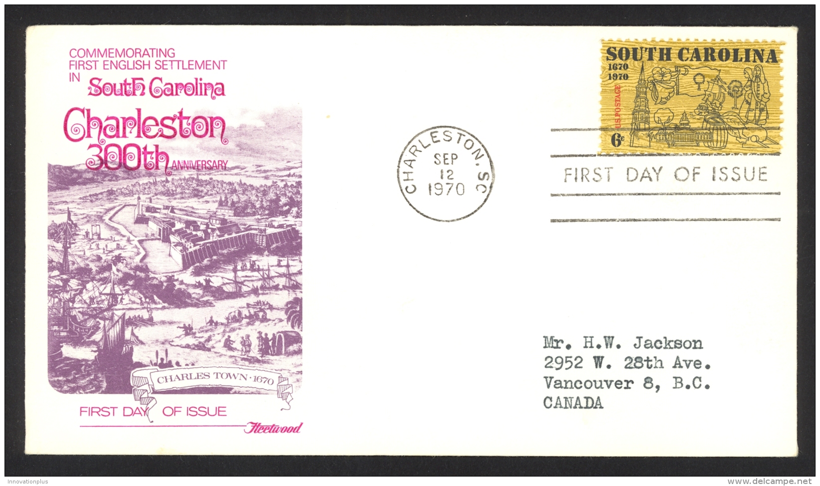 USA Sc# 1407 (Fleetwood) FDC Single (b) (Charleston, SC) 1970 9.12 South Carolina - 1961-1970