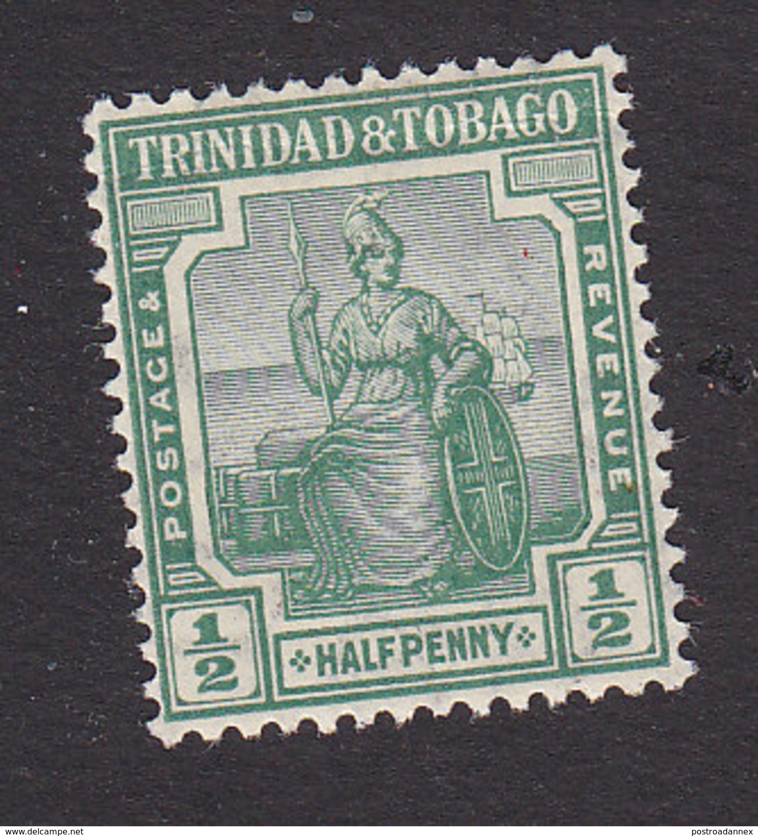 Trinidad And Tobago, Scott #1, Mint Hinged, Britannia, Issued 1913 - Trinidad & Tobago (...-1961)