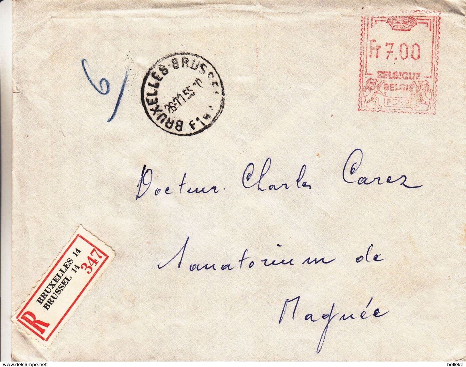 Belgique - Lettre Recom De 1955 ° - Oblit Bruxelles - EMA - Empreintes Machines - ...-1959