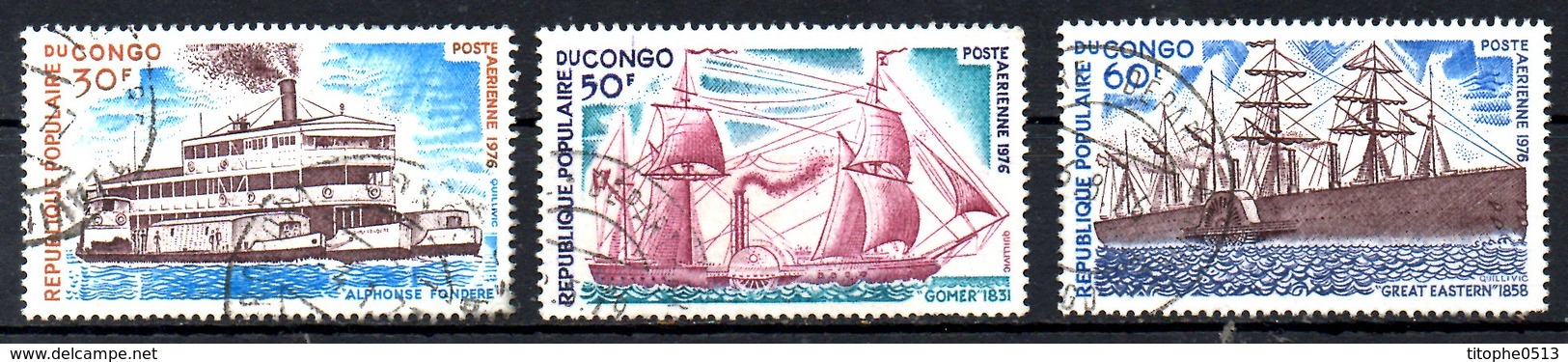 CONGO. PA 217 & 219-20 Oblitérés De 1976. Bateaux Anciens. - Bateaux