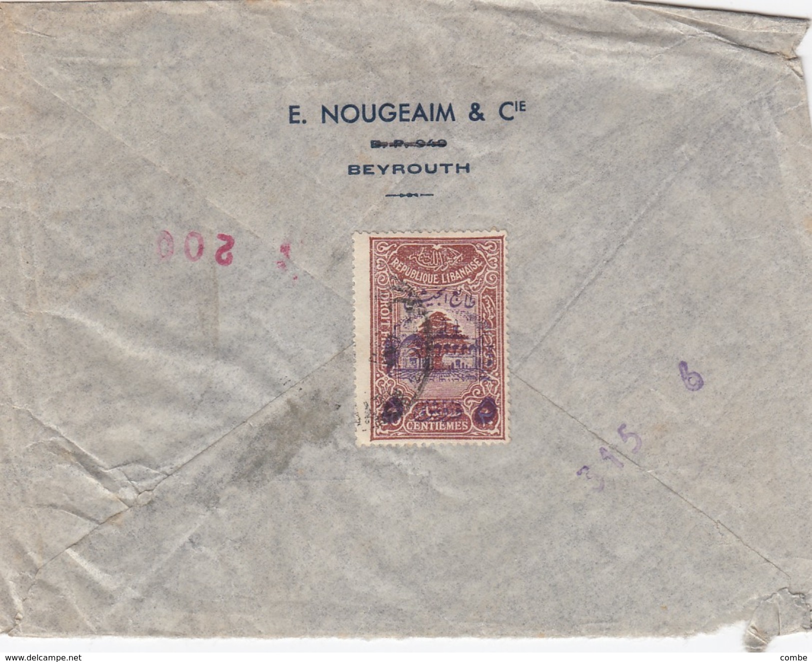 LETTRE. COVER.  LIBAN. 23 8 1945.  BEYROUTH POUR LEVALLOIS-PERRET. FISCAL + CONTROLE CENSURE - Lebanon