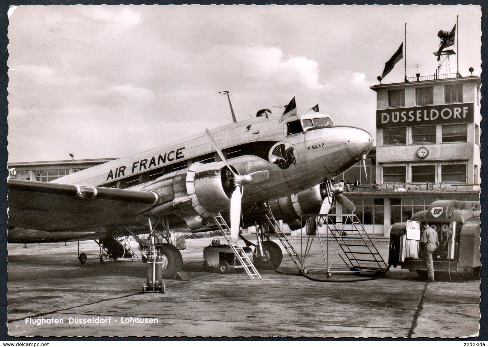 A5246 - Alte Foto Ansichtskarte - Flughafen Düsseldorf - Propellerflugzeug Air France F - BAXP - Stempel - 1946-....: Era Moderna