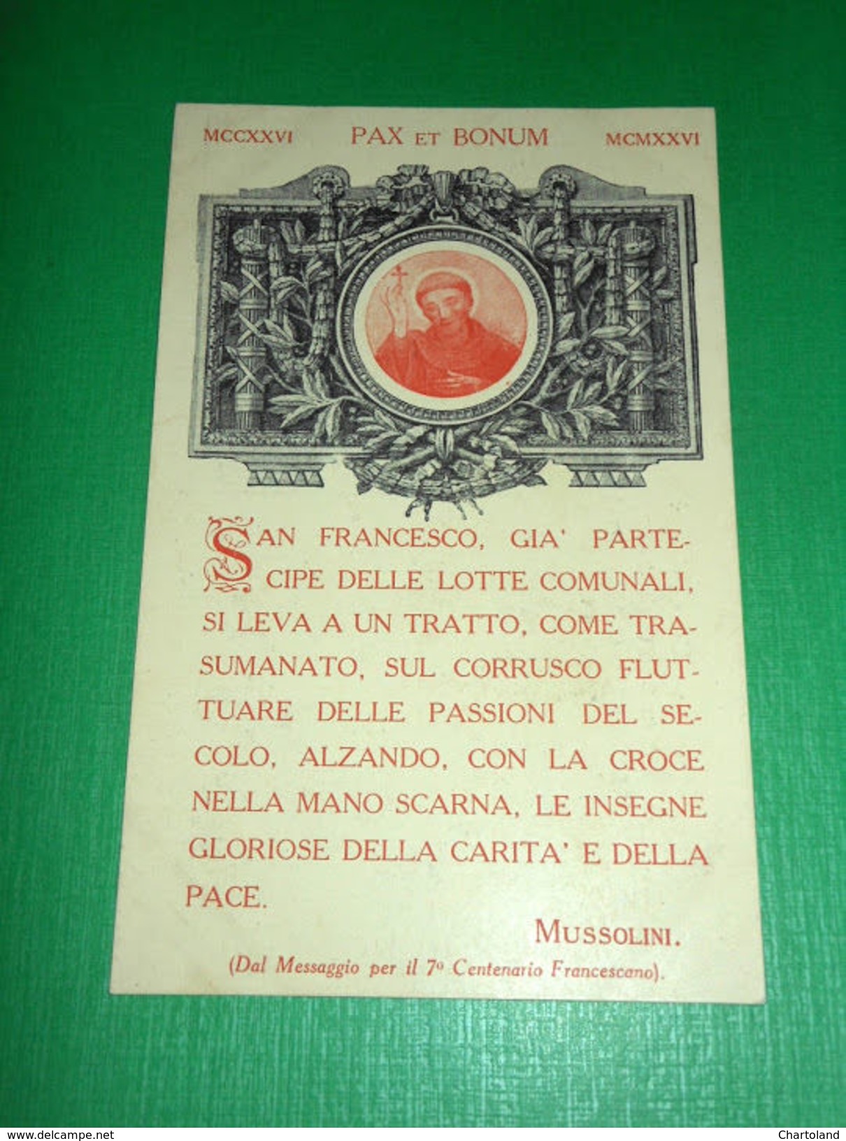 Cartolina Commemorativa 7° Centenario Francescano 1926 ( # 1 ) - Non Classificati