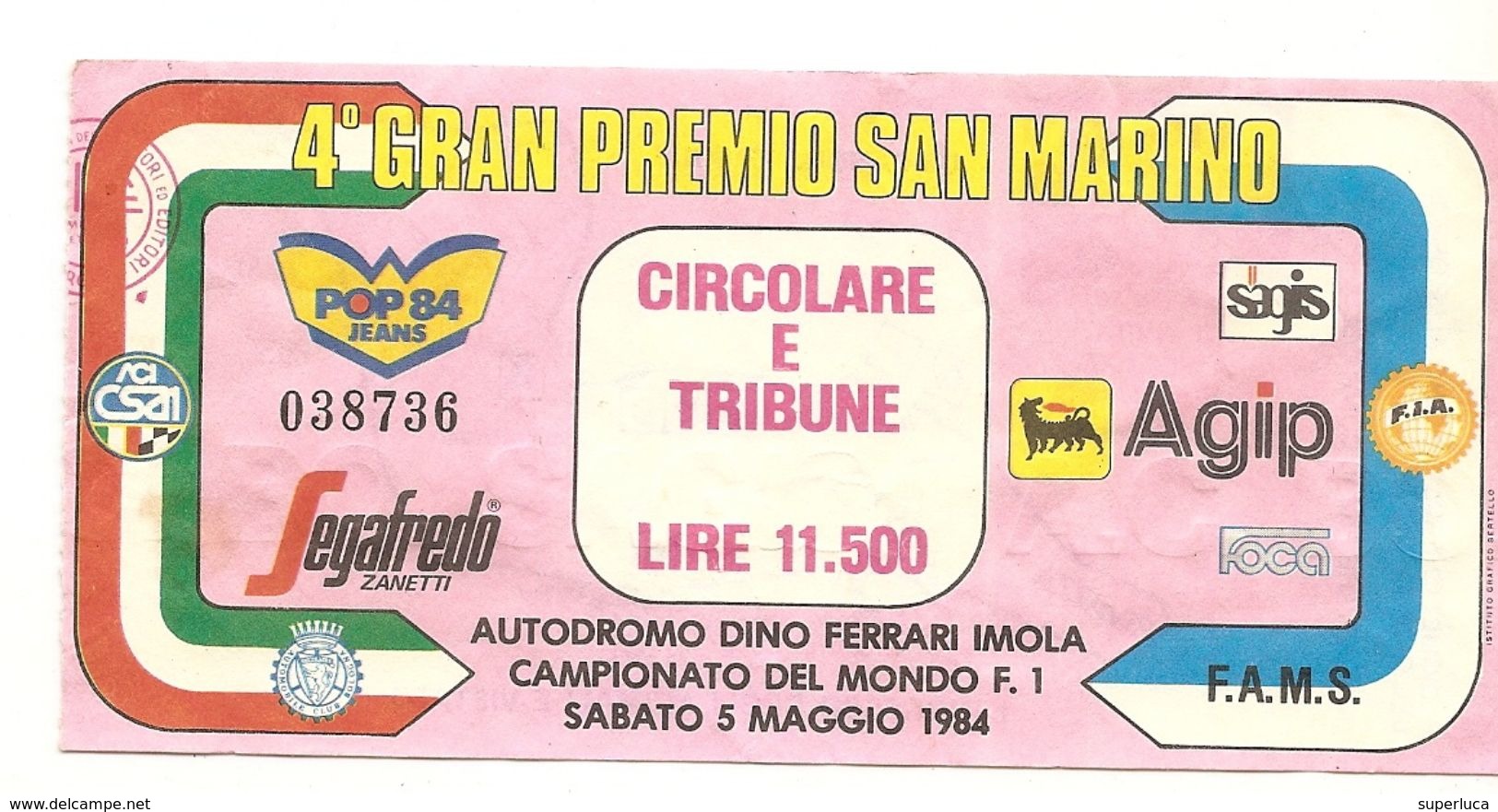 2-4°GRAN PREMIO SAN MARINO F1-BIGLIETTO ENTRATA CIRCOLARE E TRIBUNE5 MAGGIO 1984(PROVE) - Automobilismo - F1