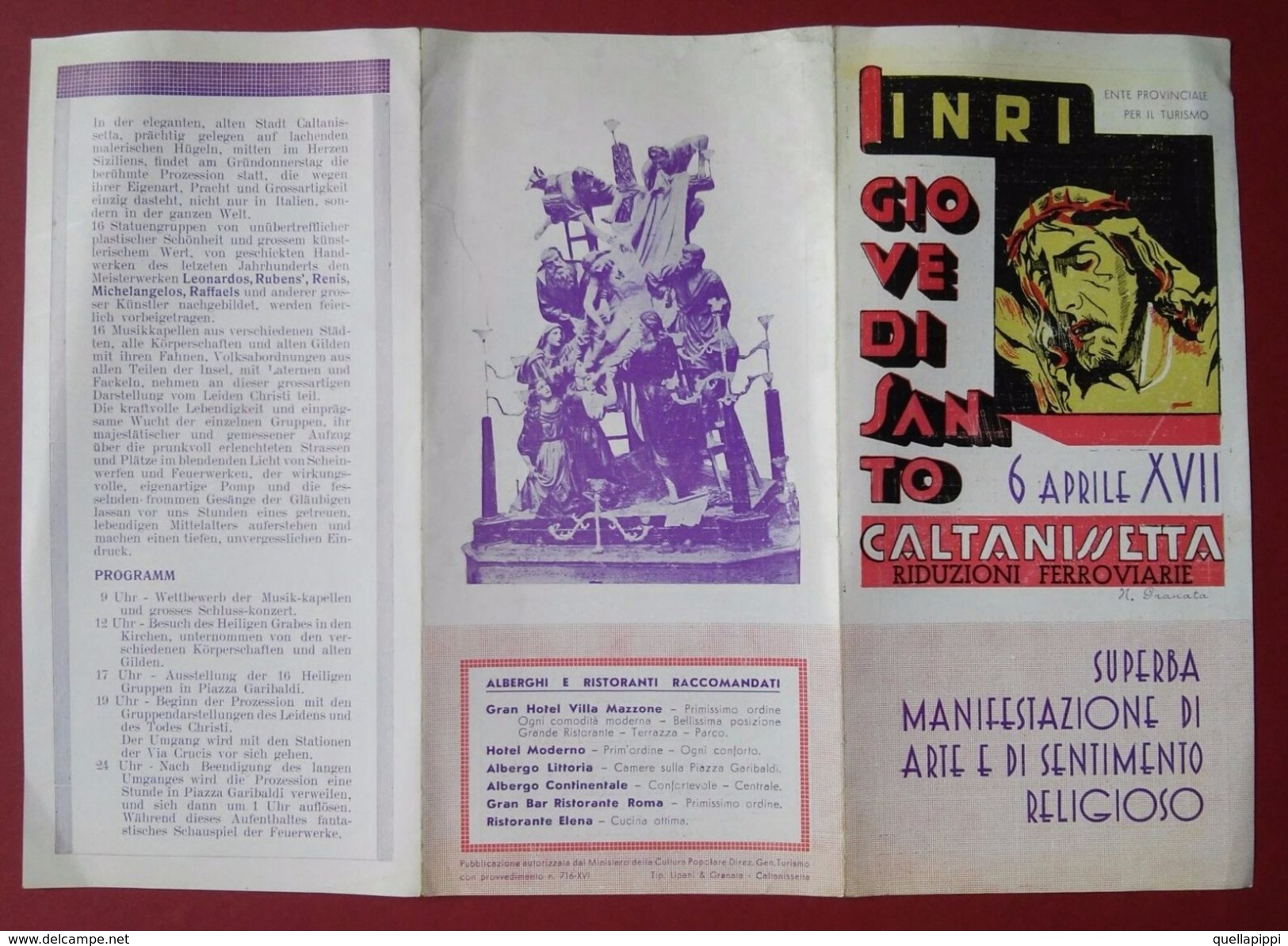 06076 "CALTANISSETTA E. P. T. - INRI  GIOVEDI' SANTO - 6 APRILE XVII (1939)"  PIEGHEV. PUBBLICIT. ORIG. - Pubblicitari