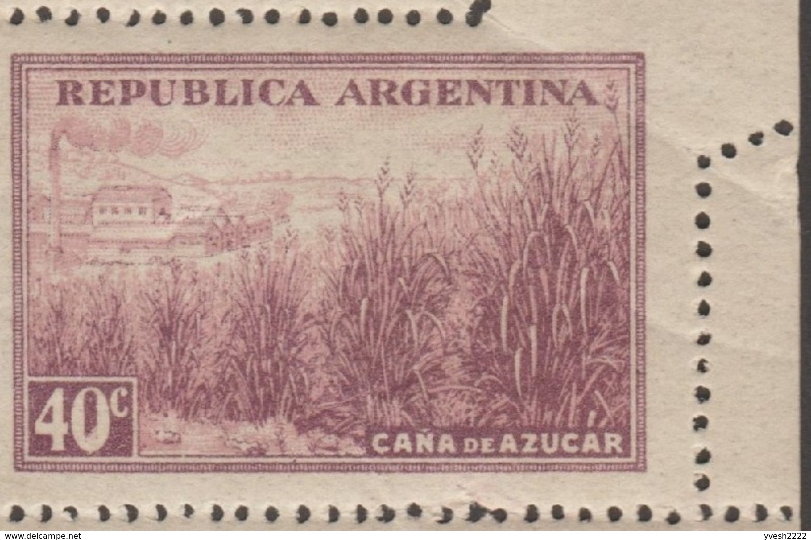 Argentine 1948 Y&T 452A. 2 Blocs De 4, Double Perforation Partielle Et Pli De La Feuille. Canne à Sucre Et Sucrerie - Agriculture