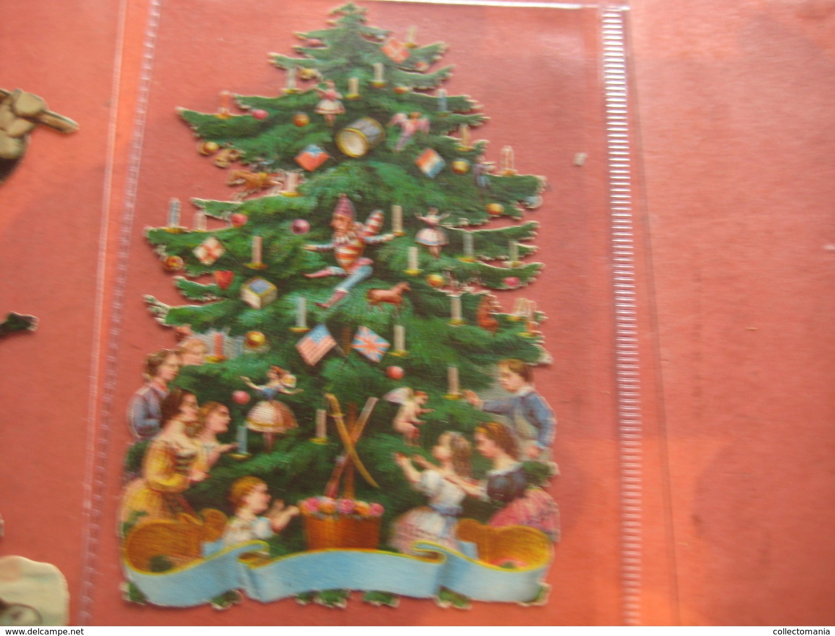 circa 1880 Weinacht scraps VG christmas kerst 10X6,5cm, 2 PERES NOEL 8X13cm, 2 balloons 5,5X9cm DIE CUT, SANTA CLAUS