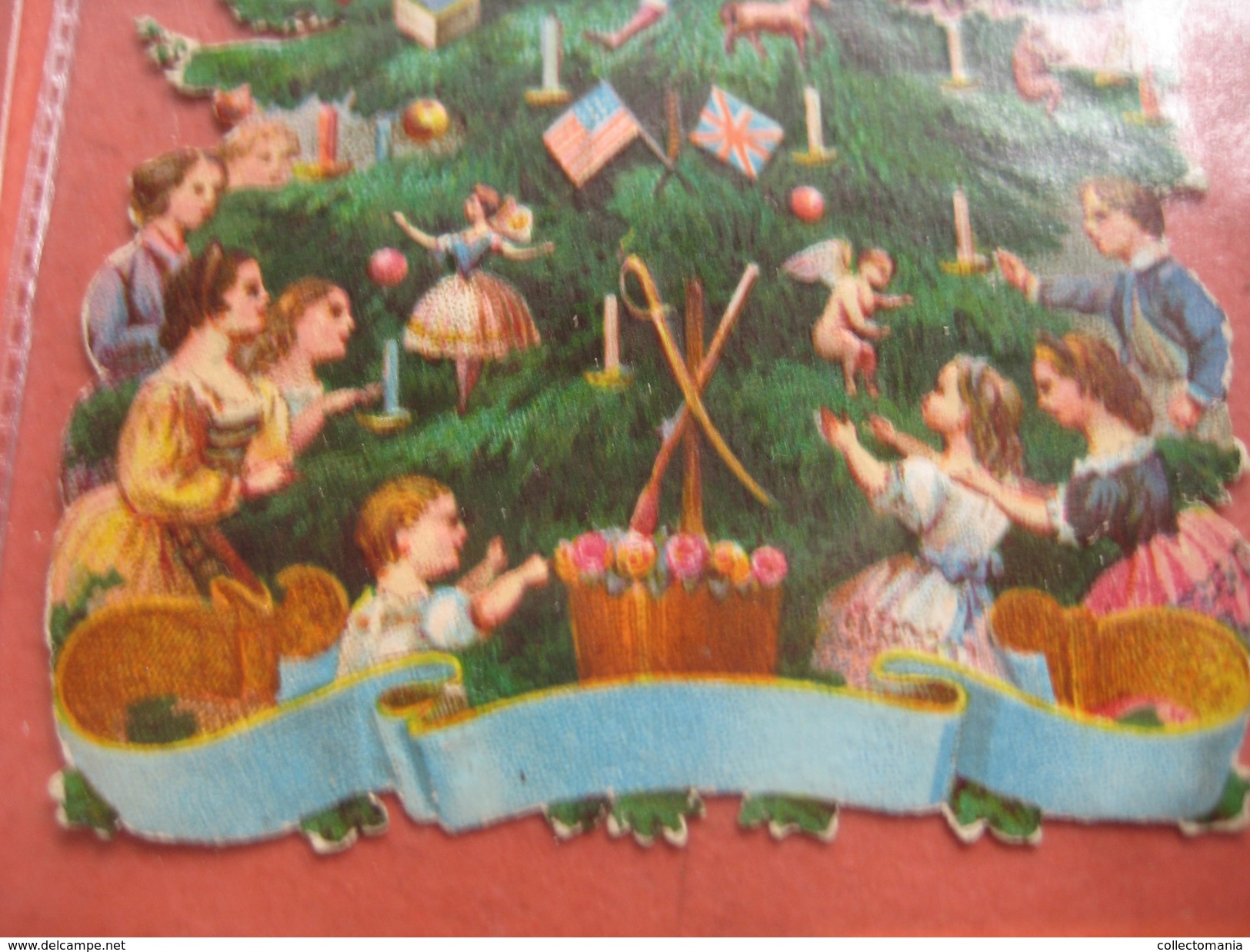 circa 1880 Weinacht scraps VG christmas kerst 10X6,5cm, 2 PERES NOEL 8X13cm, 2 balloons 5,5X9cm DIE CUT, SANTA CLAUS