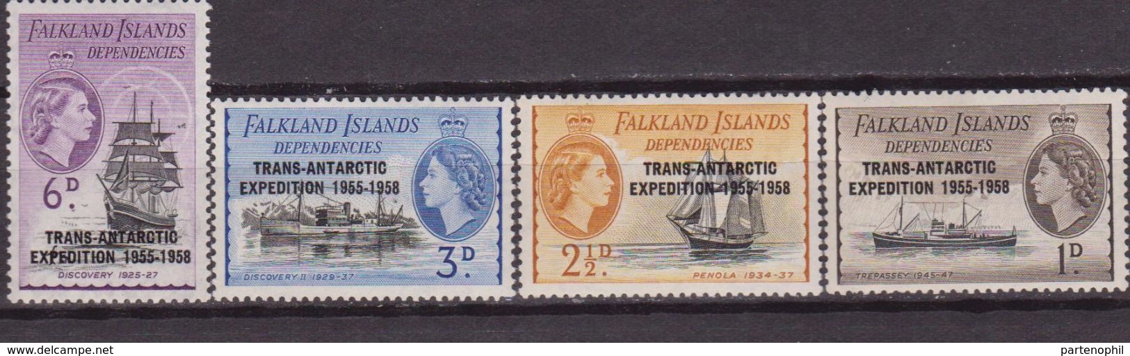 Falkland Is. Navi Shps Bateaux 66/69 MNH Overprint Trans Antartic Expedition 1955-1958 - Falkland