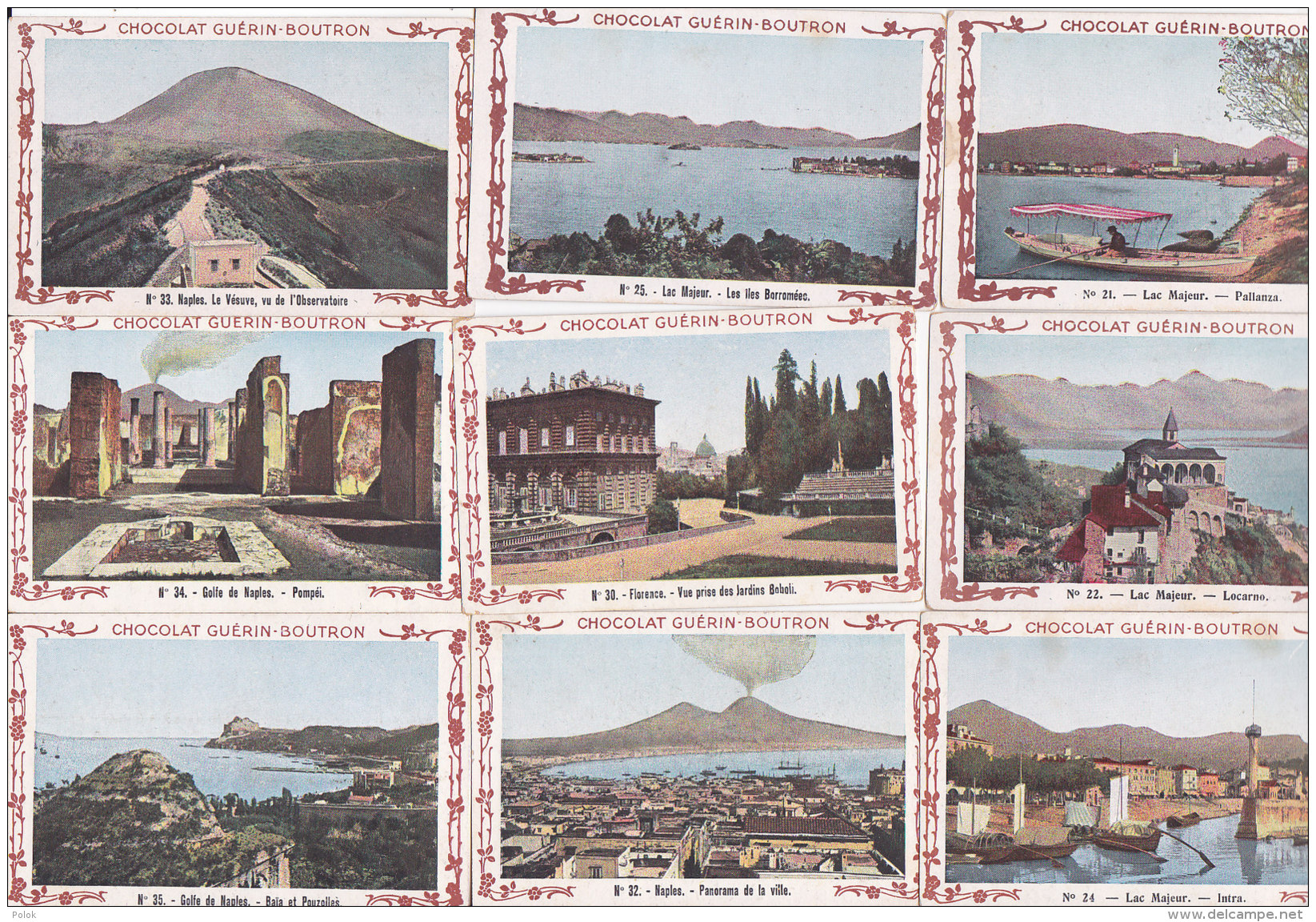 Bg - Lot De 33 Chromos Chocolat Guérin Boutron - Voyage En Italie (Naples, Palerme, Salerne, Girgenti, Messine, Florence - Guérin-Boutron