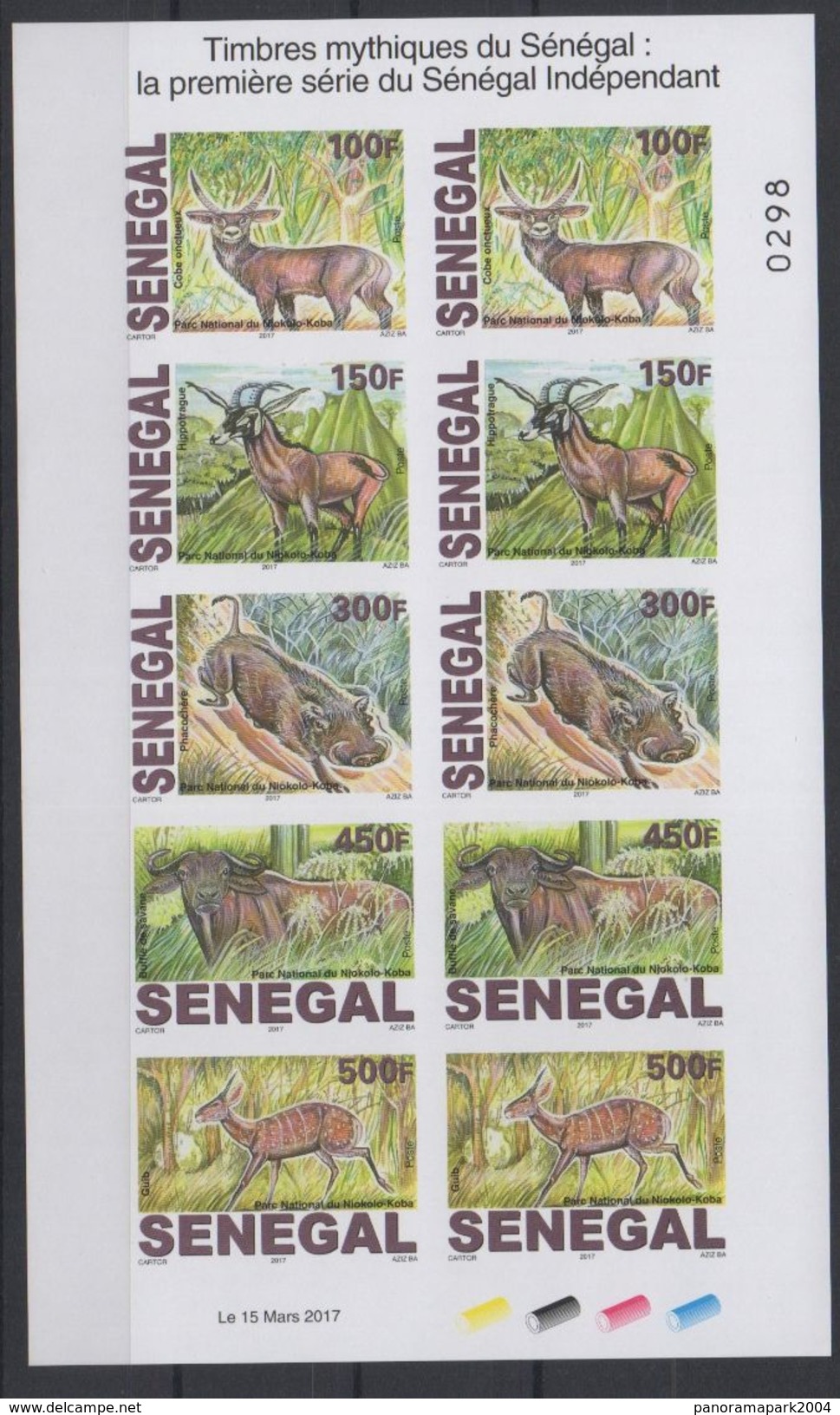 Sénégal 2017 Mi. 2248 - 2253 IMPERF ND Mini-sheet Faune Fauna National Park Niokolo Koba Phacochère Buffle Antelope - Otros & Sin Clasificación