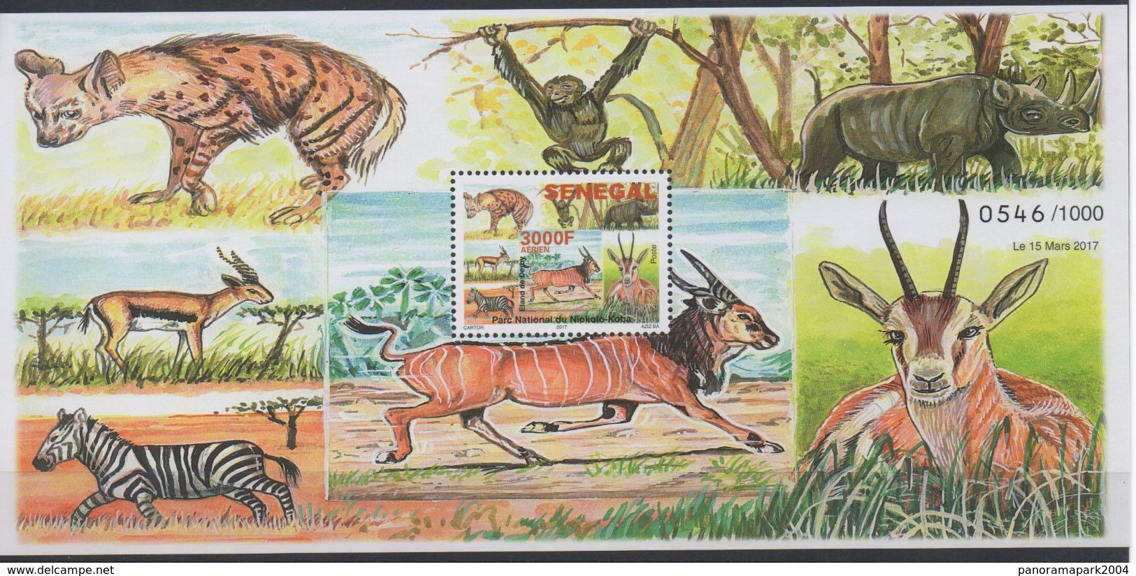 Sénégal 2017 Mi. Bl. 111 Block Bloc S/S Faune Fauna National Park Zebre Zebra Monkey Singe Rhinoceros Hyena Affe MNH - Scimmie