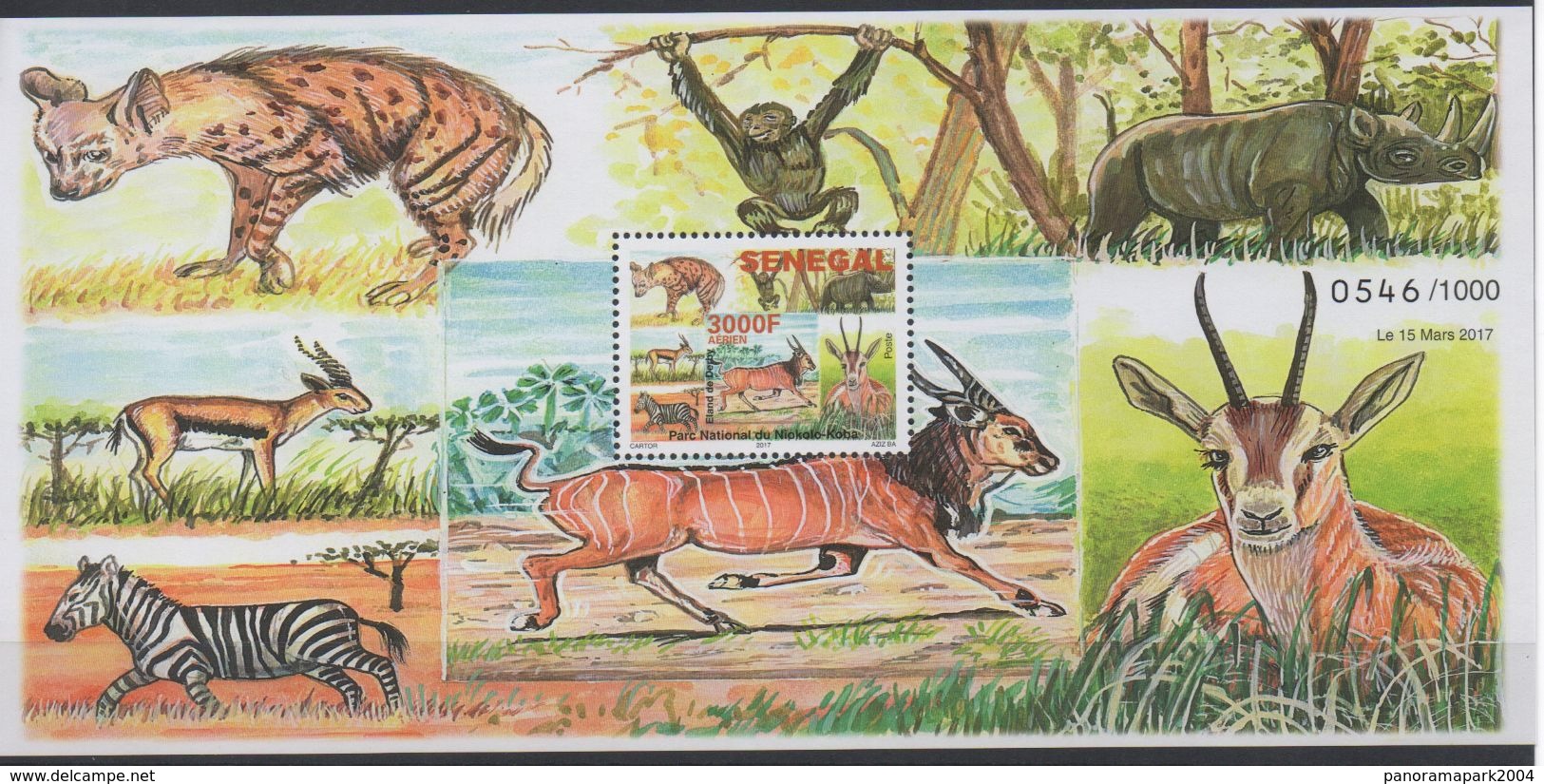 Sénégal 2017 Mi. Bl. 111 Block Bloc S/S Faune Fauna National Park Zebre Zebra Monkey Singe Rhinoceros Hyena Affe MNH - Rhinozerosse