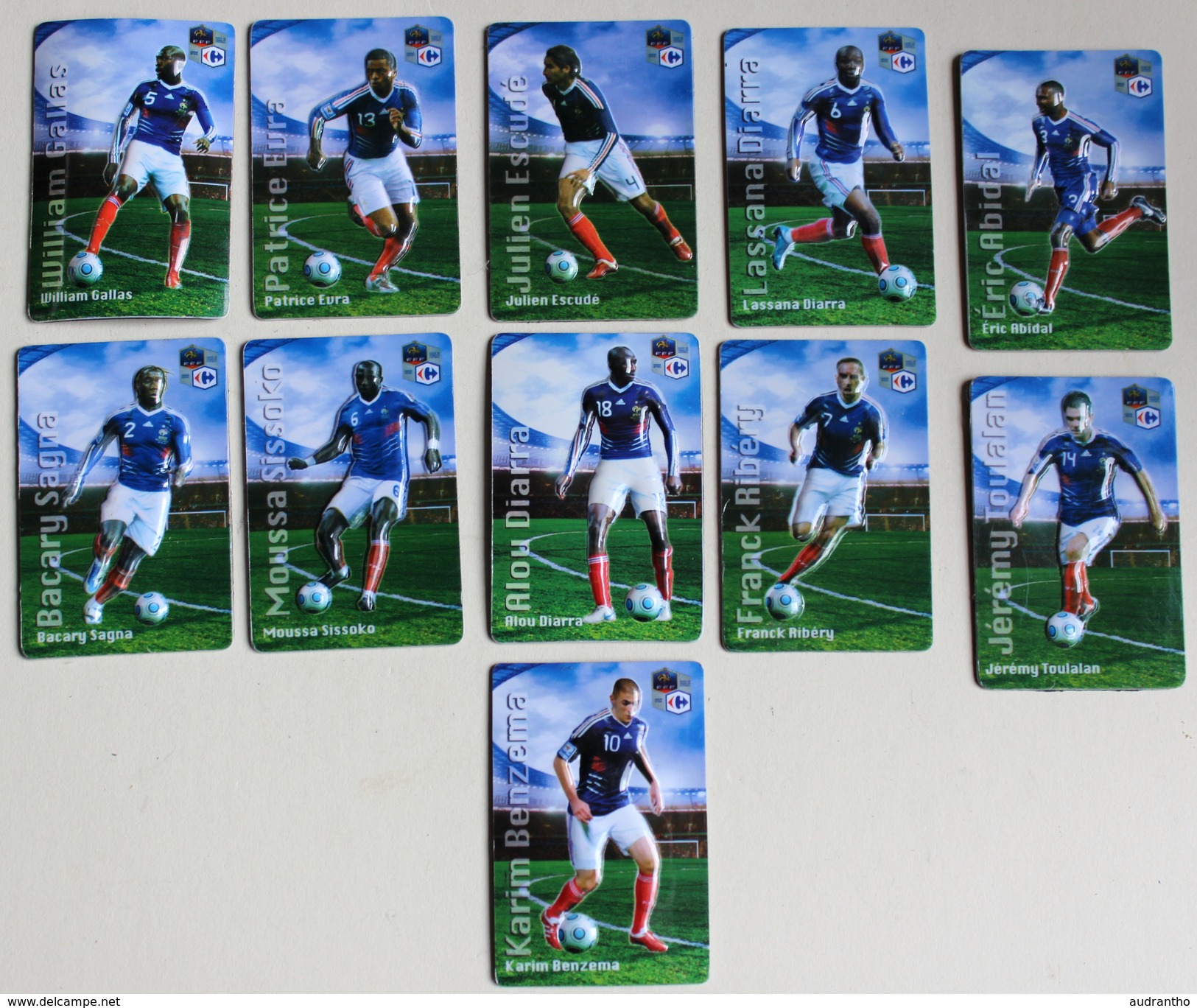 11 Cartes Magnets équipe De France Football 2010 Benzema Gallas Evra Ribéry Abidal - Sport