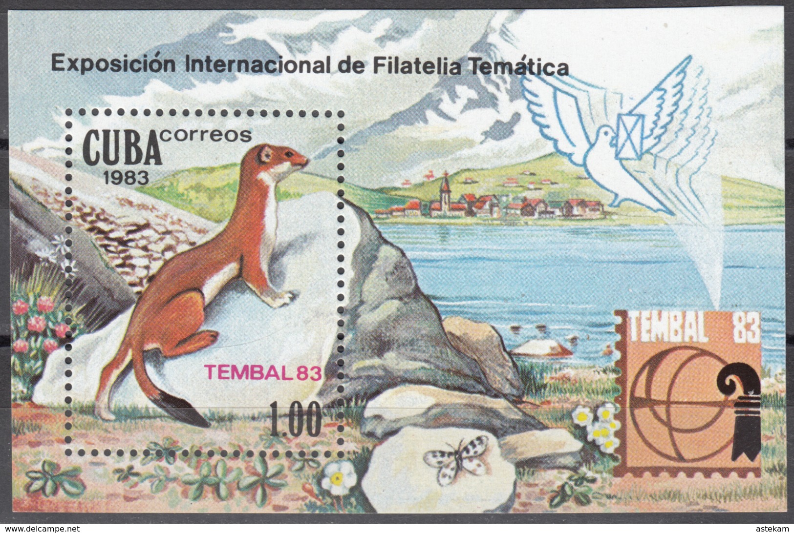 CUBA 1983, FAUNA, WEASEL, PIGEON, BUTTERFLY, COMPLETE MNH BLOCK, GOOD QUALITY, *** - Unused Stamps