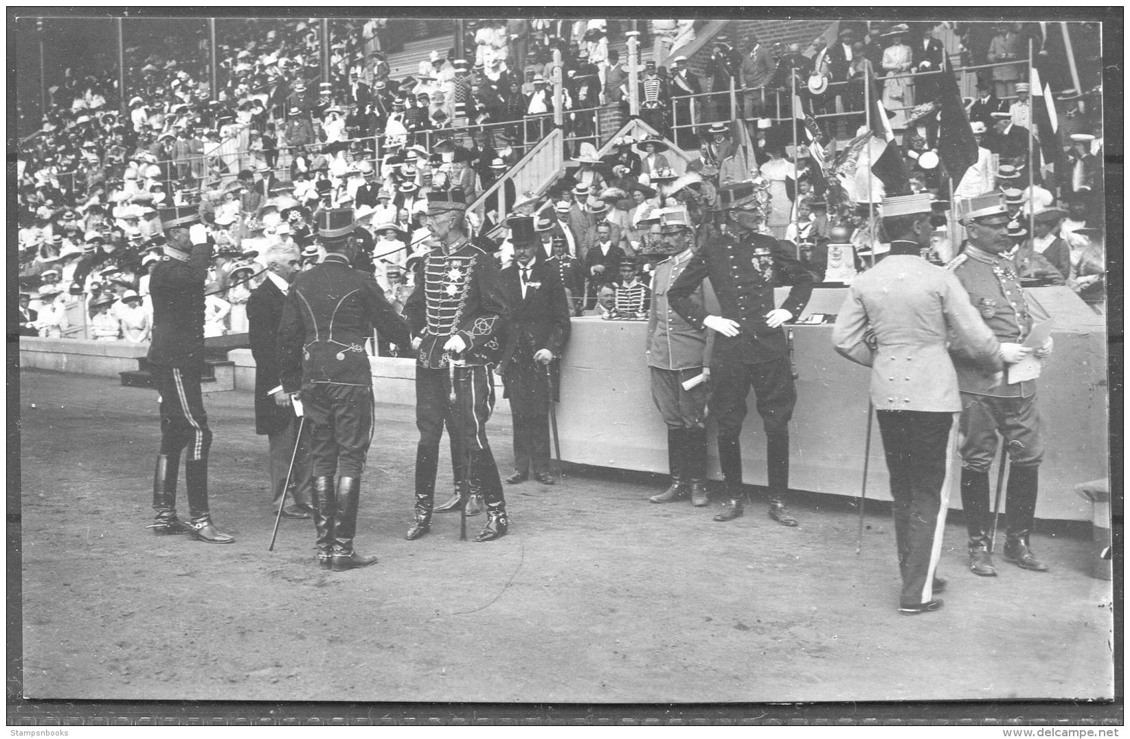 1912 Sweden Stockholm Olympics RP Official Postcard 268 Swedish King Presenting Horse Riding Competition Prizes - Olympic Games