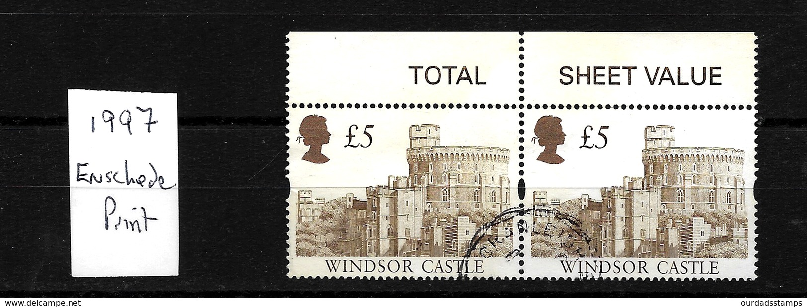 Great Britain, QEII 1997 Castles, £5 Marginal Pair. Enschede Print (5144) - Gebruikt