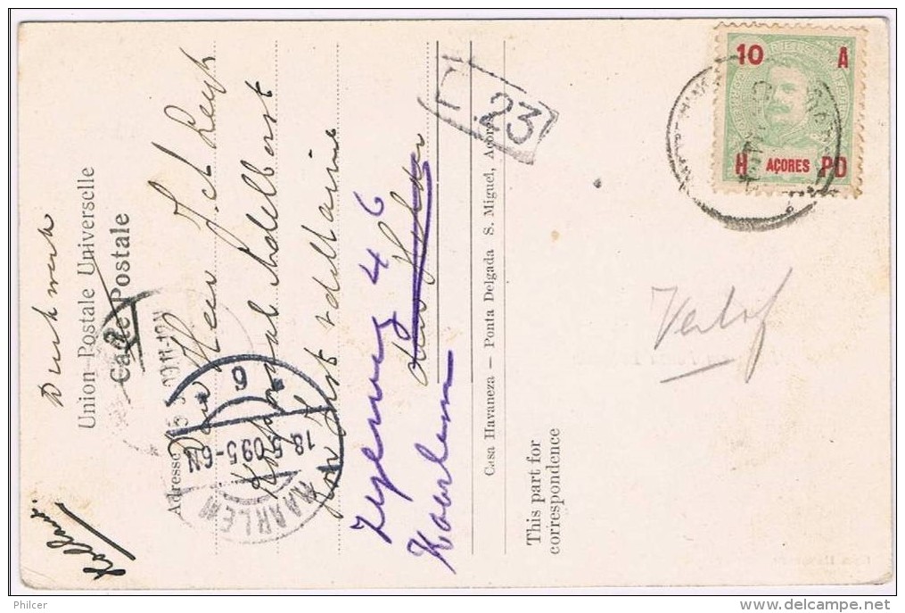 Açores, 1909, Bilhete Postal Açores-Haarlem - Azoren