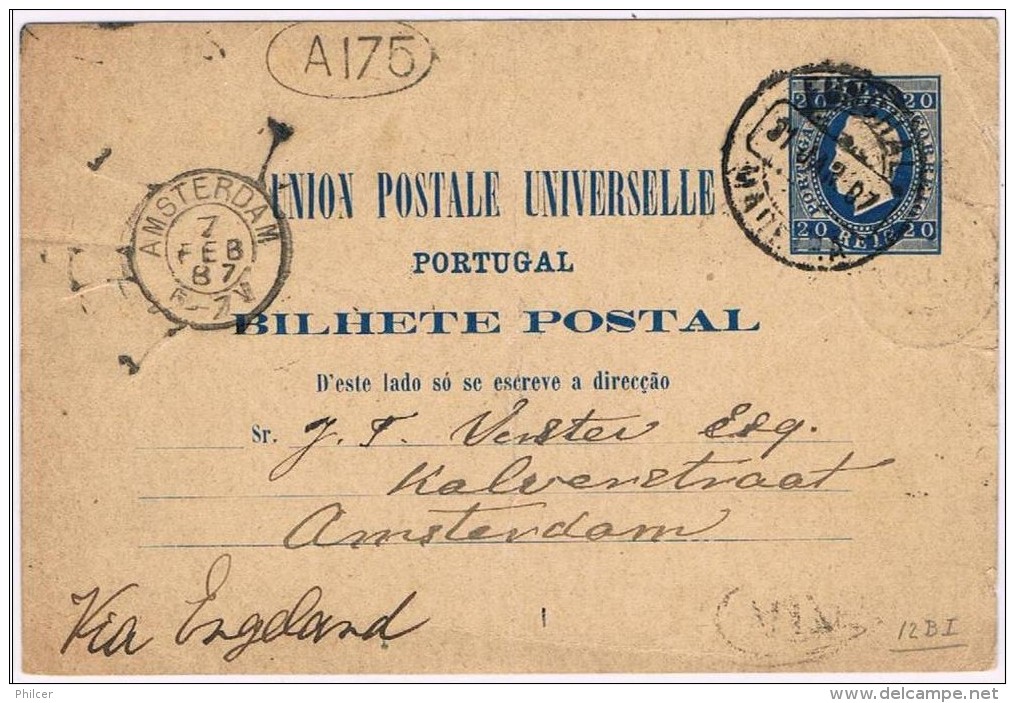 Funchal, 1887, Bilhete Postal Funchal-Amesterdam - Funchal