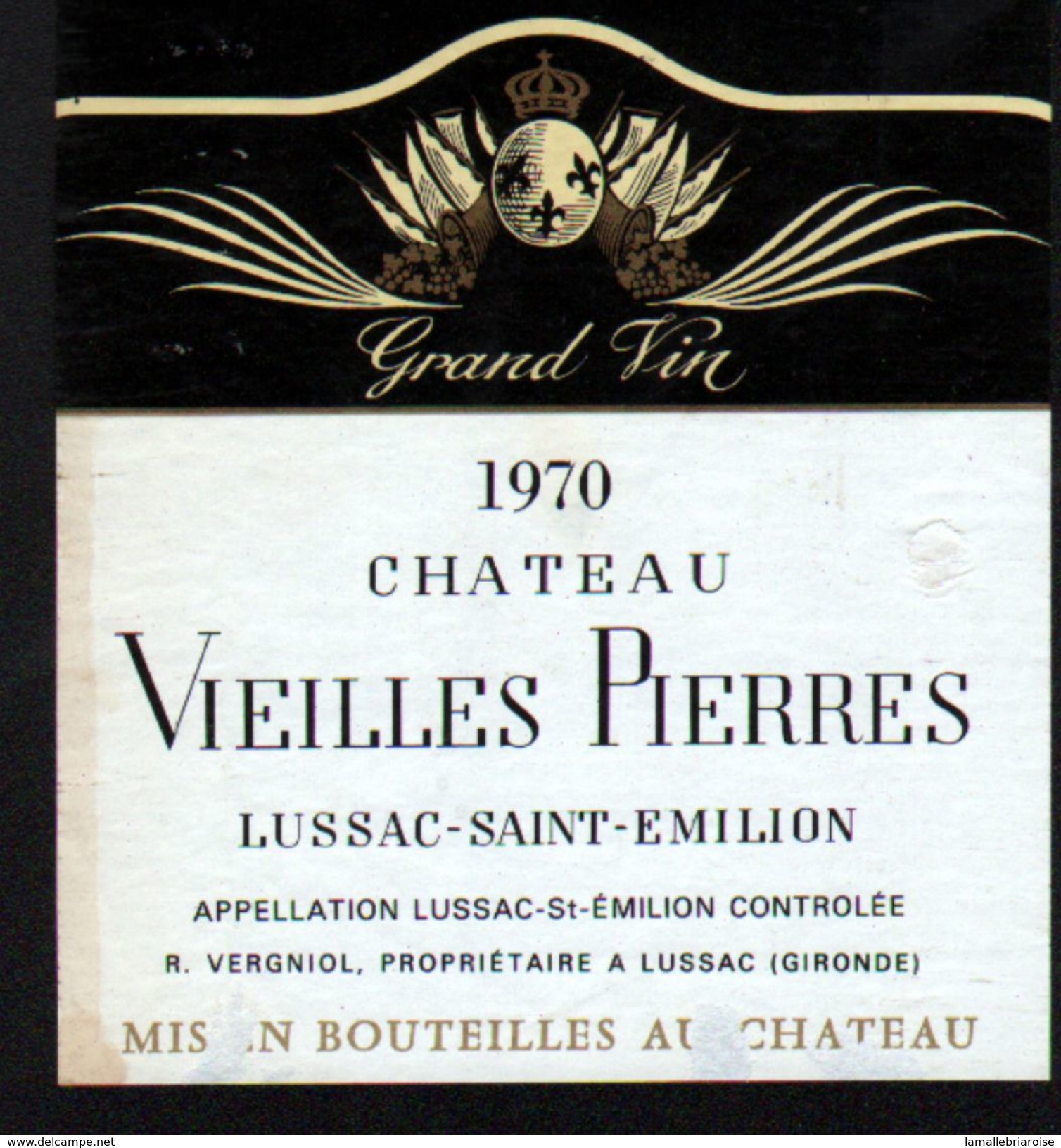 ETIQUETTE DE LUSSAC ST EMILION, CHATEAU VIEILLES PIERRES 1970 - Autres & Non Classés