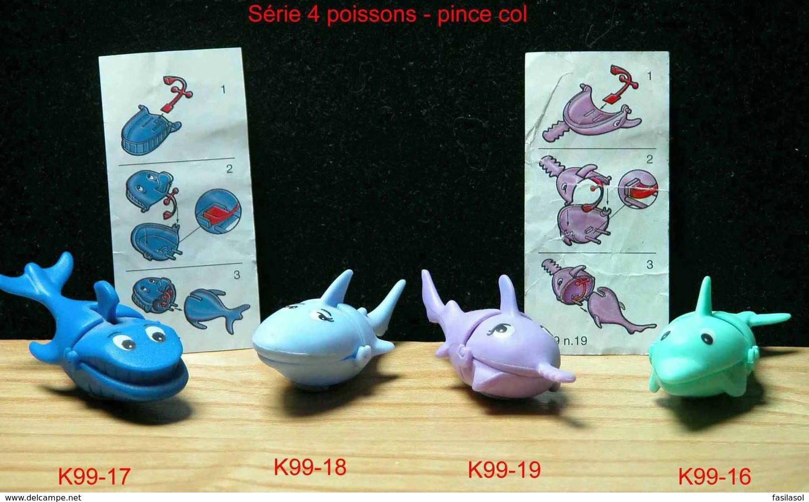 Kinder 1999 : Série Complète Les Poissons Pince-Col Avec 2 BPZ (4 Figurines) - Lotes